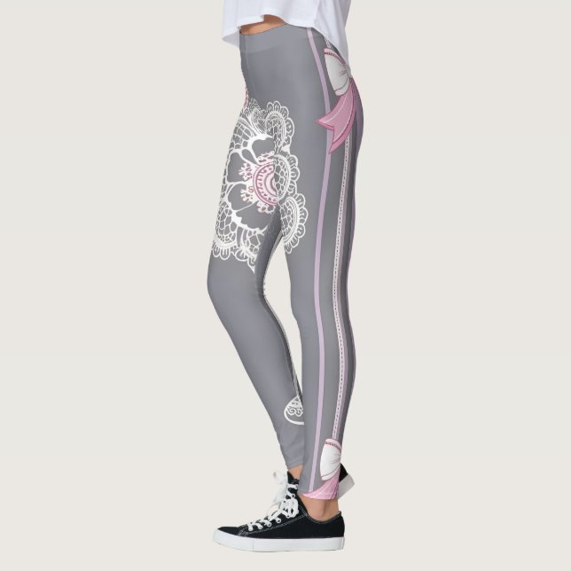 Pink & Gray AI art Leggings (Left)