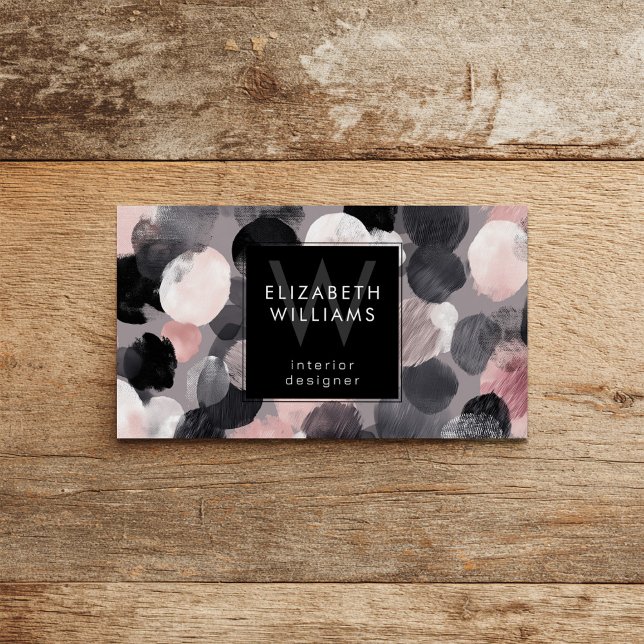 Pink Gray Black Monogram Modern Business Cards (Creator Uploaded)