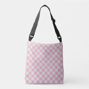 Pink + Gray Check Checkered Checkerboard Pattern Crossbody Bag