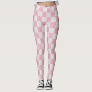 Pink + Gray Check Checkered Checkerboard Pattern Leggings