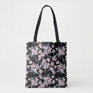 Pink & Gray Floral Watercolor Pattern Tote Bag