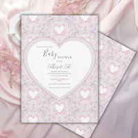 Pink & Gray Floral Whimsical Heart Baby Shower
