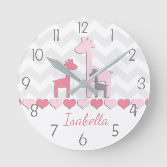 Pink Gray Giraffe Wall Clock (Front)