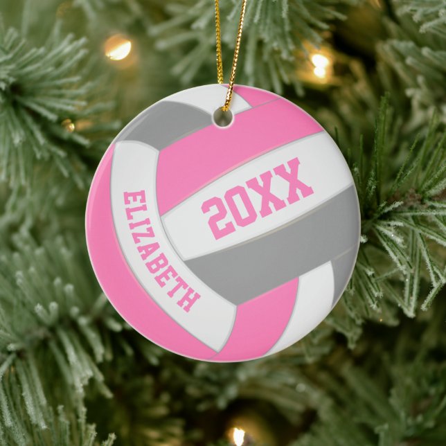 pink gray girls sports keepsake volleyball ceramic tree decoration (Tree)