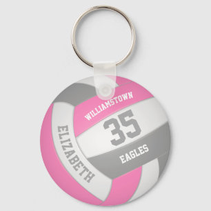 pink gray girly personalized team name volleyball key ring