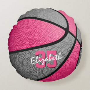 pink gray girly sports personalized basketball round cushion