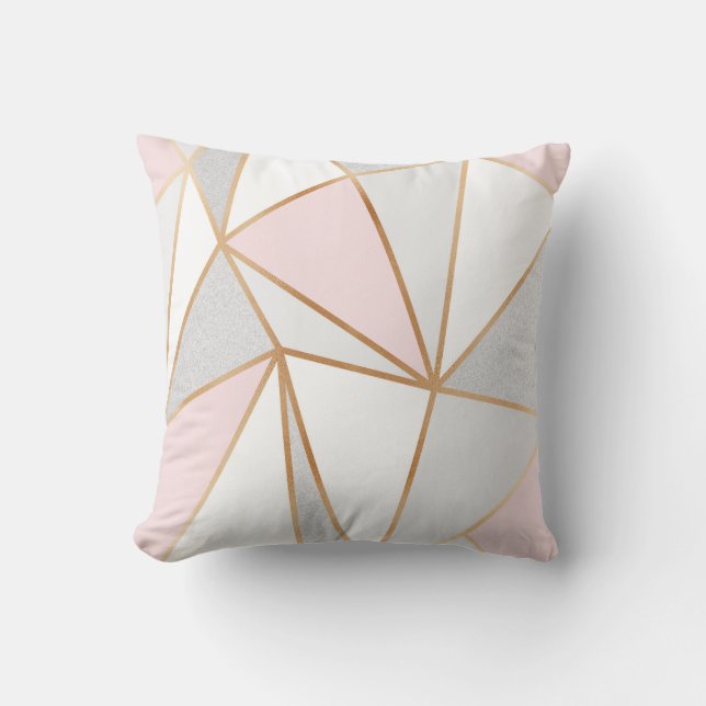 Pink, Gray & Gold Geo Cushion (Front)
