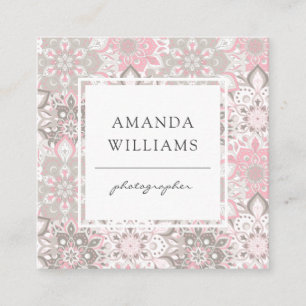 Pink Gray Modern Geometric Square Business Card