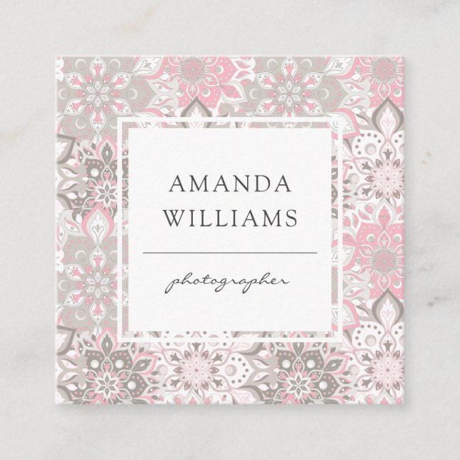 Pink Gray Modern Geometric Square Square Business Card (Front)