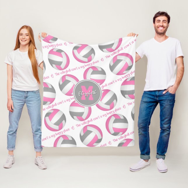 pink gray The volleyball court is my happy place Fleece Blanket (In Situ)