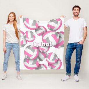 pink gray volleyballs girls sports room decor fleece blanket