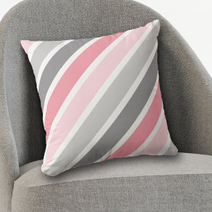 Pink Gray White Giant Stripe Cushion