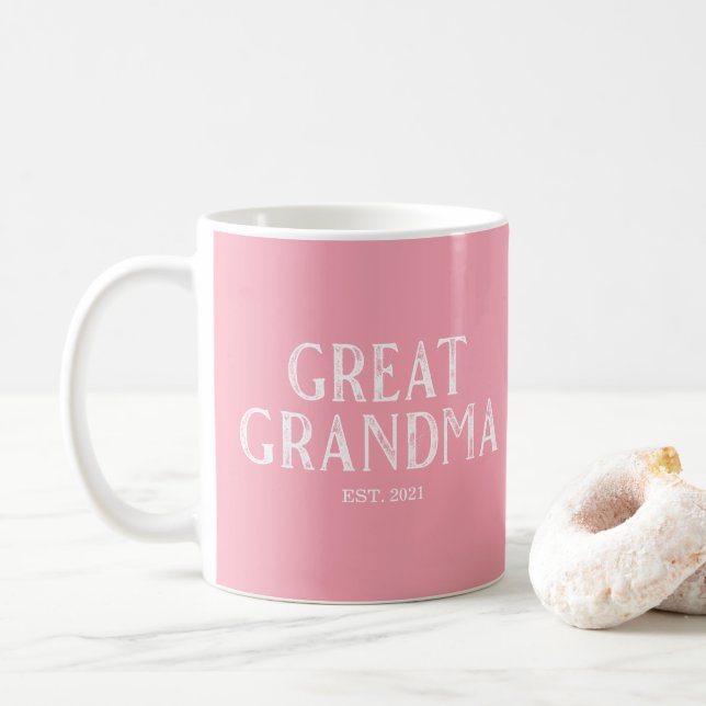 Pink Great Grandma Year Established Coffee Mug (With Donut)