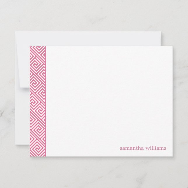 Pink Greek Key Pattern Thank You Notes (Front)