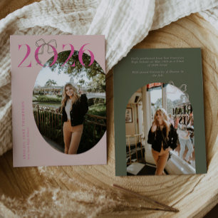 Pink Green 2026 Coquette Bow Photo Graduation Announcement