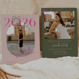 Pink Green 2026 Coquette Bow Photo Graduation Invitation