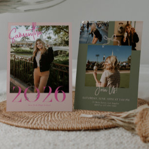 Pink Green 2026 Coquette Bow Photo Graduation Invitation