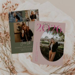 Pink Green 2026 Coquette Bow Photo Graduation Invitation