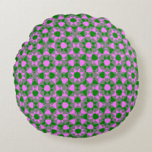 Pink Green Abstract Checker Square Pattern Round Cushion