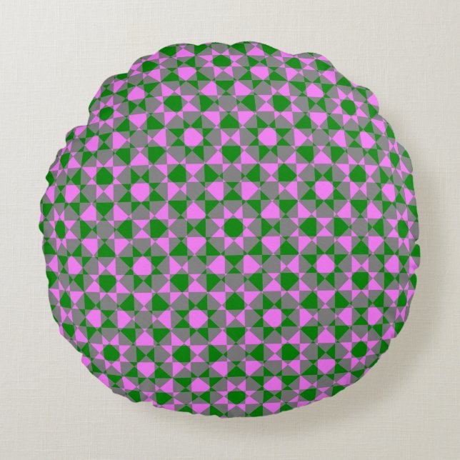 Pink Green Abstract Checker Square Pattern Round Cushion (Front)