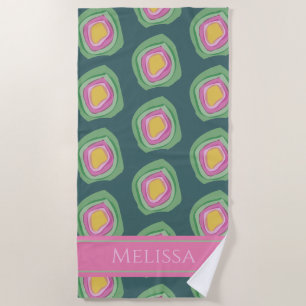 Pink Green Abstract Circles Personalised Beach Towel