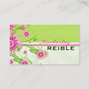 Pink & Green Abstract Floral Design 3 Business Card