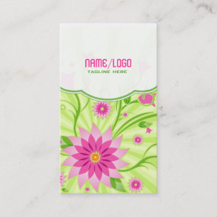 Pink & Green Abstract Floral Design Business Card