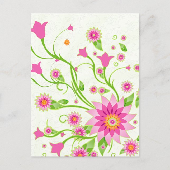 Pink & Green Abstract Floral Design-Light Postcard (Front)