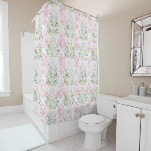 Pink Green Abstract Floral Shower Curtain