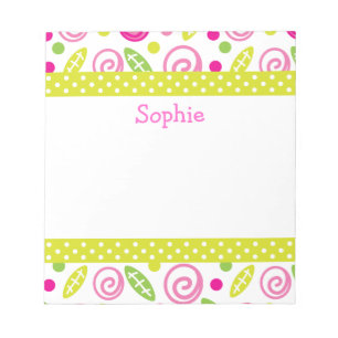 Pink & Green Abstract Flowers Personalised Notepad