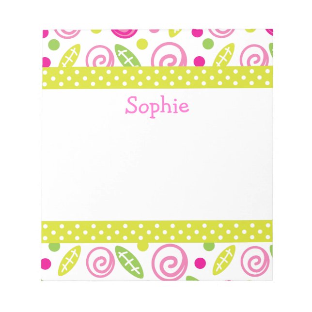 Pink & Green Abstract Flowers Personalised Notepad (Front)