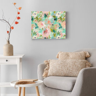 Pink Green Abstract Painting Floral Pattern Canvas Print