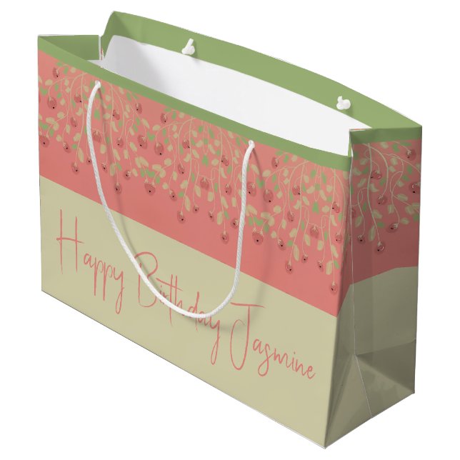 Pink Green And Beige Large Gift Bag (Back Angled)