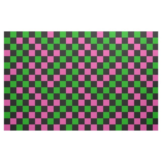 Pink Green And Black Chequered Pattern  Fabric (Fat Quarter)