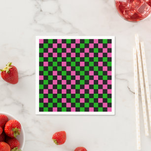 Pink Green And Black Chequered Pattern Napkin