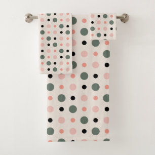 pink green and black dots bath towel set