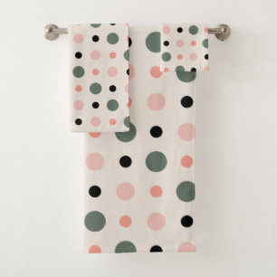 pink green and black dots bath towel set