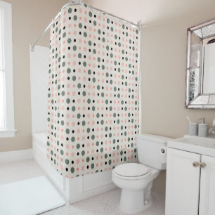 pink green and black dots shower curtain