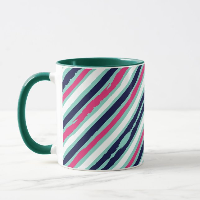 Pink green and blue paint stripes mug (Left)
