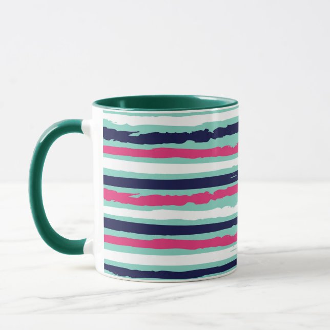 Pink green and blue paint stripes mug (Left)