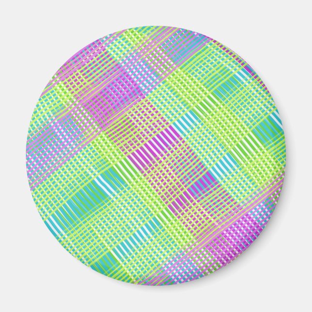 Pink, Green, and Blue Plaid Magnet (Front)