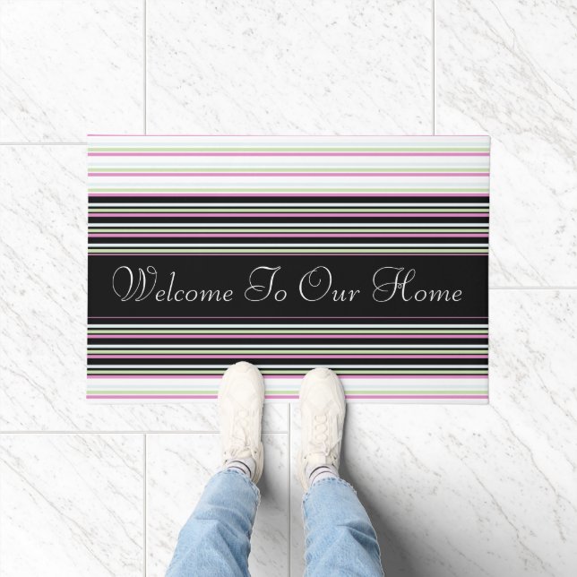Pink Green and Blue Stripe Doormat (Indoor)