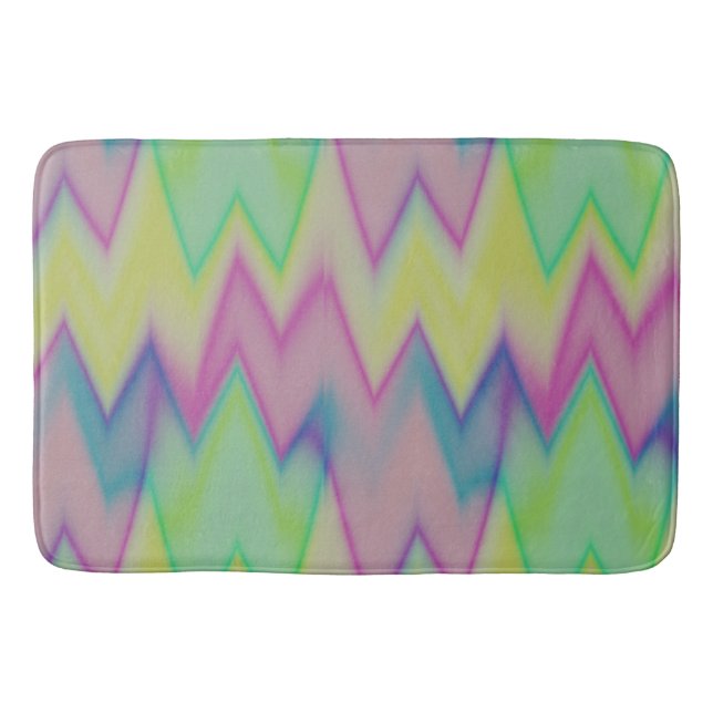 pink green and blue zigzags  bath mat (Front)