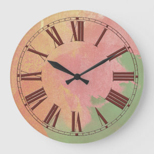 Pink Green and Gold Watercolor Effect Large Clock