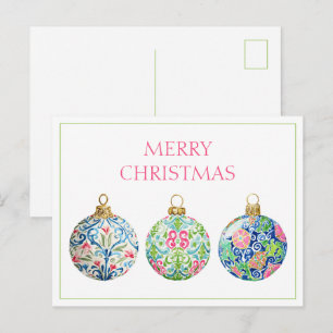 Pink Green and Navy Blue Chinoiserie Christmas Postcard