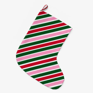 Pink Green and Red Christmas Candy Cane Stripes Large Christmas Stocking