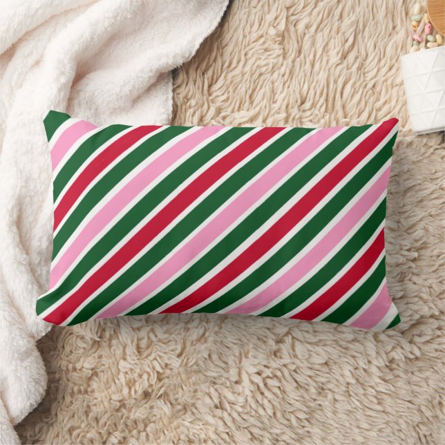  Pink Green and Red Christmas Candy Cane Stripes  Lumbar Cushion (Blanket)