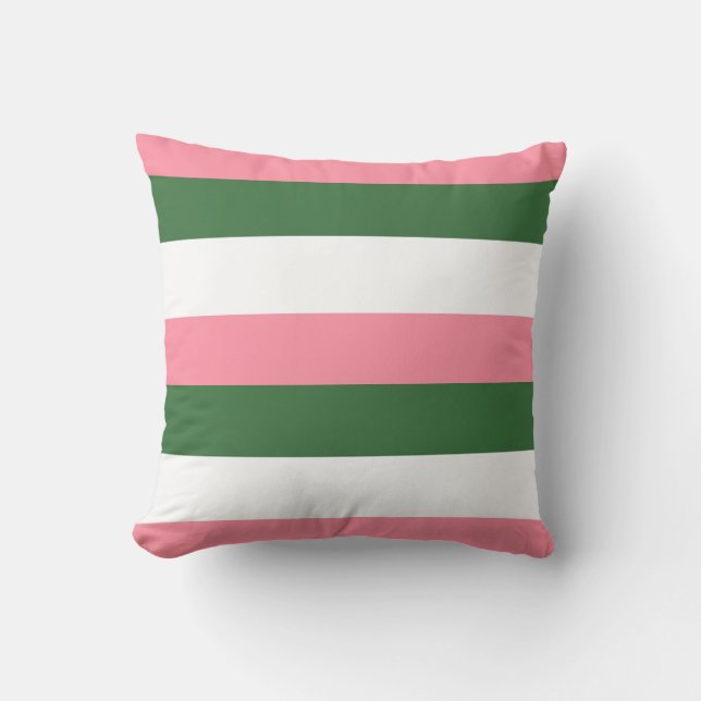 Pink, Green and White Stripes Cushion (Front)