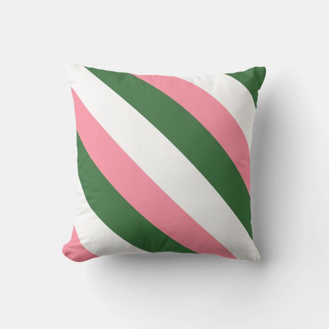 Pink, Green and White Stripes Cushion (Front)