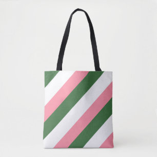 Pink, Green and White Stripes Tote Bag